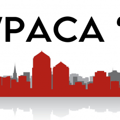Large bold text that reads SWPACA '24. On the bottom, the Albuquerque skyline in red.